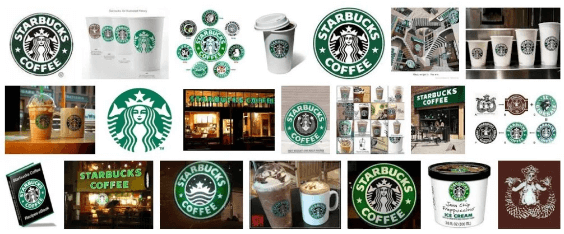 Visual communication - a series of Starbucks logos illustrating a similar tone and feel